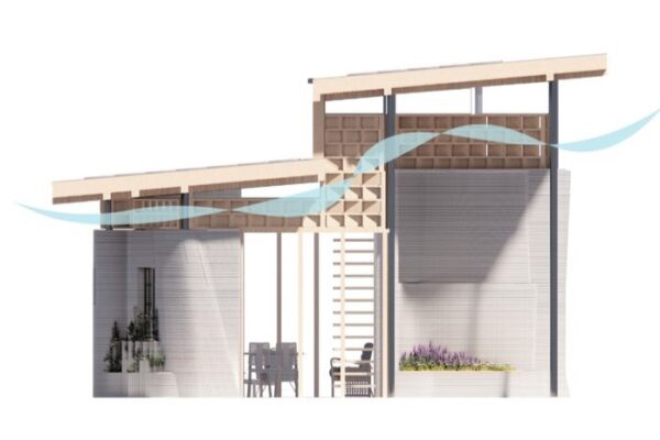 Cross Ventilation Design in a 3D Printed Home with Elevated Shading Screens